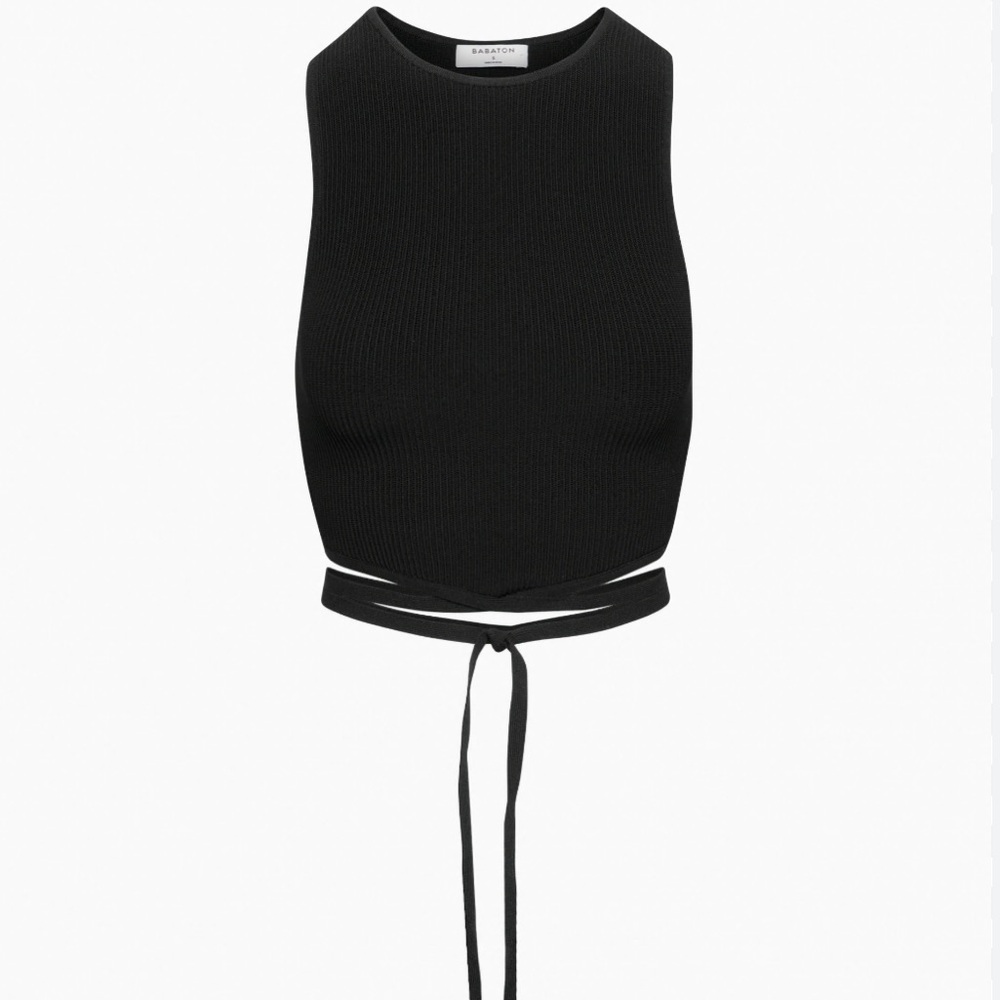 Aritzia Babaton Sculpt Knit Black High Neck Tie Tank Top - Picture 2 of 6